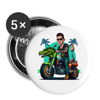 Biker, Crocodile Motorcycle, Florida, Summer, Sun - Buttons large 2.2''/56 mm (5-pack) - white - Front