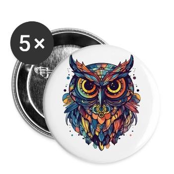 Hibou coloré de style dessin animé - Lot de 5 grands badges (56 mm) - blanc - Devant