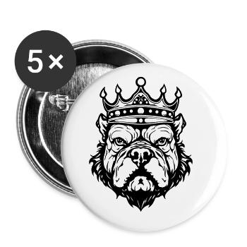 Bulldog Krone Hund König - Buttons groß 56 mm (5er Pack) - Weiß - Vorne
