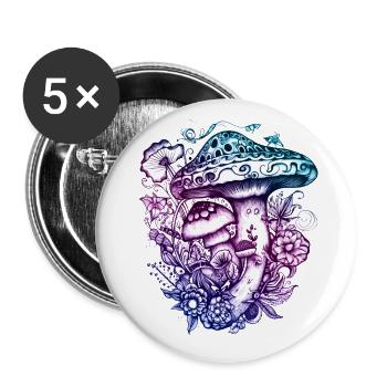 Mushrooms, Magic mushrooms, Autumn, Forest, Nature - Buttons large 2.2''/56 mm (5-pack) - white - Front