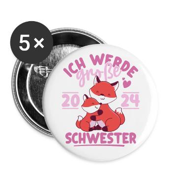 Große Schwester 2024 Mädchen Geschwister Geschenk - Buttons groß 56 mm (5er Pack) - Weiß - Vorne
