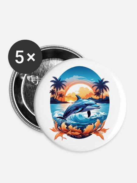 Delfin - Buttons groß 56 mm (5er Pack) - Weiß