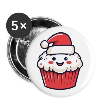Muffin Kuchen Backen Weihnachten - Buttons groß 56 mm (5er Pack) - Weiß - Vorne