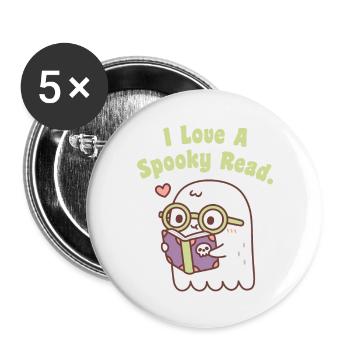 Cute Ghost I Love A Spooky Read Funny - Buttons large 2.2''/56 mm (5-pack) - white - Front