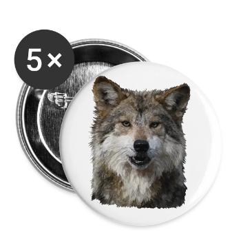 Loup - Lot de 5 grands badges (56 mm) - blanc - Devant