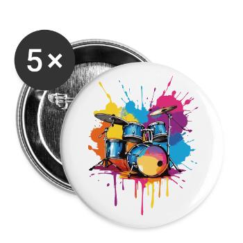Drums on colorful splashes of color - Buttons large 2.2''/56 mm (5-pack) - white - Front