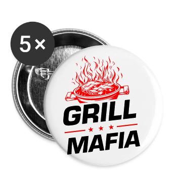 Grill Mafia Grillen Spruch - Buttons groß 56 mm (5er Pack) - Weiß - Vorne