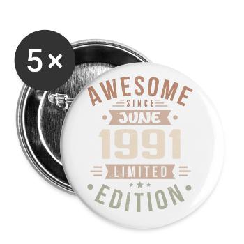 Juni 1991 Geburtstag Juni 1991 Geschenk Juni 1991 - Buttons groß 56 mm (5er Pack) - Weiß - Vorne