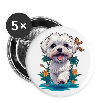 Maltese Puppy 🐾 - Buttons large 2.2''/56 mm (5-pack) - white - Front