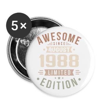 August 1988 Geburtstag im August 1988 Vintage 1988 - Buttons groß 56 mm (5er Pack) - Weiß - Vorne