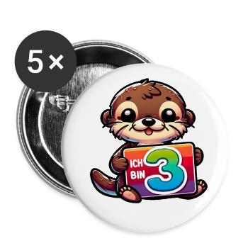 Ich bin 3 Jahre dritter Geburtstag - Buttons groß 56 mm (5er Pack) - Weiß - Vorne