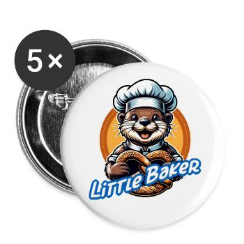 Drôle de petite loutre avec chapeau de boulanger et bretzel - Lot de 5 grands badges (56 mm) - blanc - Devant