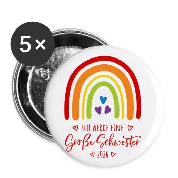 Ich werde eine große Schwester 2026 - Buttons groß 56 mm (5er Pack) - Weiß - Vorne