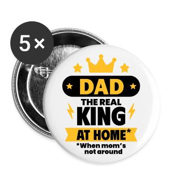 Papa, der wahre König zu Hause - Buttons groß 56 mm (5er Pack) - Weiß - Vorne