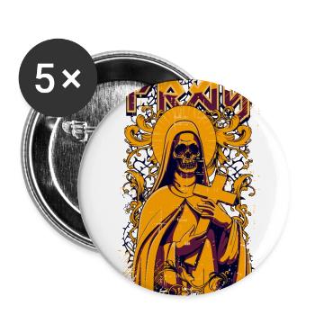 Priez « Priez » avec un squelette et une croix chrétienne - Lot de 5 grands badges (56 mm) - blanc - Devant