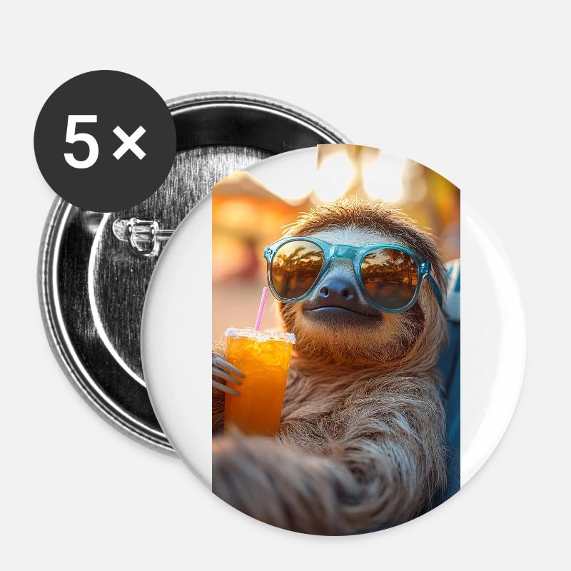Sassy Sloth Beach - Buttons large 2.2''/56 mm (5-pack) - white