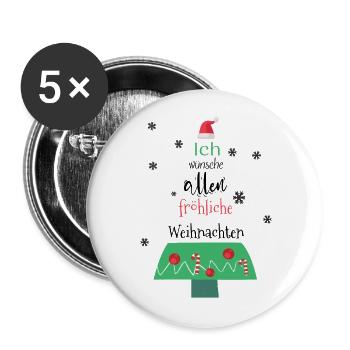 Fröhliche Weihnachten süße Weihnachtswünsche Baum - Buttons groß 56 mm (5er Pack) - Weiß - Vorne