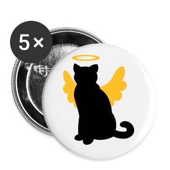 Chat aux ailes d'ange et halo - Lot de 5 grands badges (56 mm) - blanc - Devant