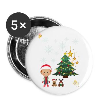 Weihnachten - Kinder - Sterne - Tannenbaum - Engel - Buttons groß 56 mm (5er Pack) - Weiß - Vorne
