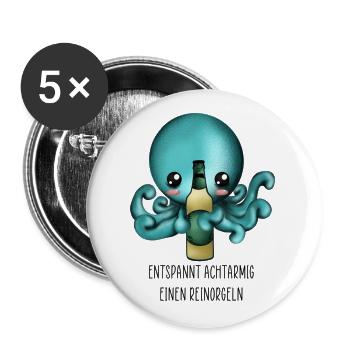 Achtarmig einen Reinorgeln Oktopus - Buttons groß 56 mm (5er Pack) - Weiß - Vorne