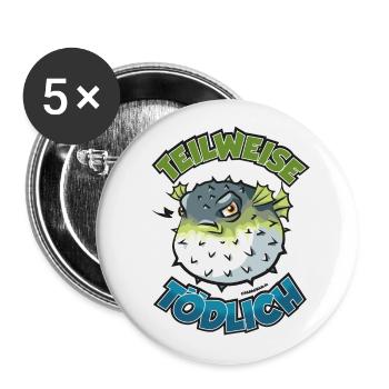 Puffer Fish Partly Deadly Cartoon Comic - Buttons large 2.2''/56 mm (5-pack) - white - Front
