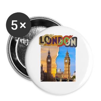 London England UK City Skyline Vintage Retro - Buttons large 2.2''/56 mm (5-pack) - white - Front