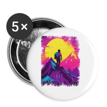 Hiking, Mountain, Mountaineering, Climbing, Nature - Buttons large 2.2''/56 mm (5-pack) - white - Front