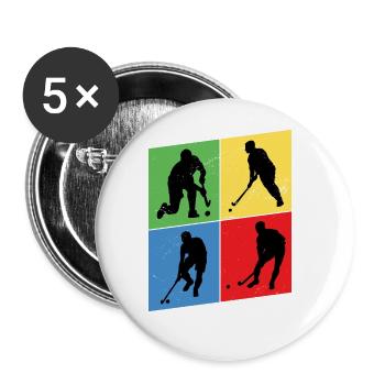 Hockey Feldhockey Spieler Sport Fan Vintage Retro - Buttons groß 56 mm (5er Pack) - Weiß - Vorne