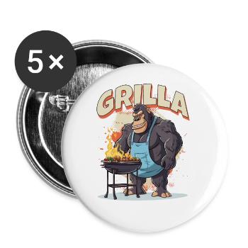 Grillen Grilla Griller Gorilla BBQ Spruch Lustig - Buttons groß 56 mm (5er Pack) - Weiß - Vorne