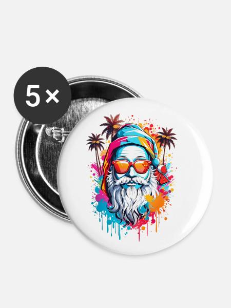 Coole Weihnachtsmann - Buttons groß 56 mm (5er Pack) - Weiß