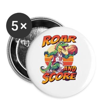 Basketball Dino T-Rex Player Sports Comic Cartoon - Buttons large 2.2''/56 mm (5-pack) - white - Front