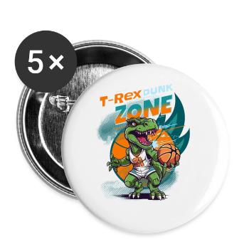 Basketball Dinosaure T-Rex Animal Player Cartoon - Lot de 5 grands badges (56 mm) - blanc - Devant