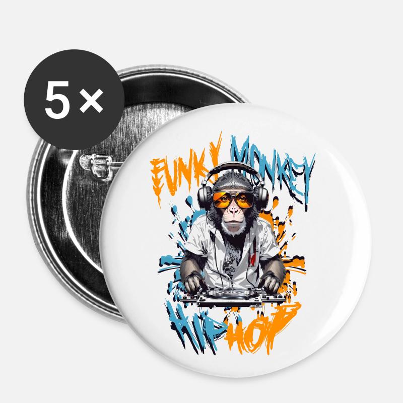 Monkey Hip Hop - Buttons large 2.2''/56 mm (5-pack) - white