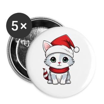 Chat Noël Chat De Noël Mignon Joyeux Catmas - Lot de 5 grands badges (56 mm) - blanc - Devant