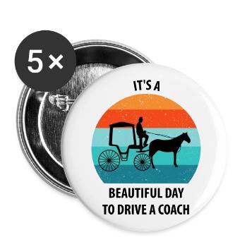 Calèche de cocher Calèche tirée par des chevaux Calèche - Lot de 5 grands badges (56 mm) - blanc - Devant