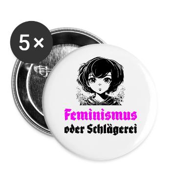 Feminismus oder Schlägerei - Buttons groß 56 mm (5er Pack) - Weiß - Vorne