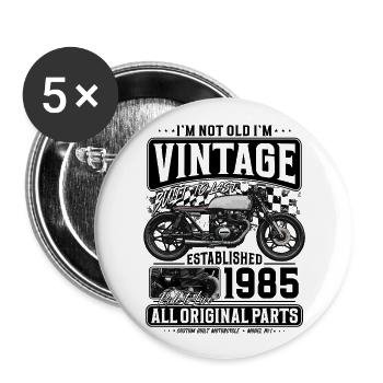 1985 Vintage Birthday Cafe Racer Motorcycle - Buttons large 2.2''/56 mm (5-pack) - white - Front