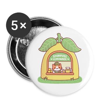 Chat mignon dans le magasin de citron Limonade aigreuse - Lot de 5 grands badges (56 mm) - blanc - Devant