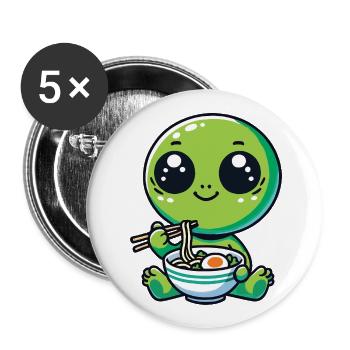 Alien with noodles ramen kawaii Alien - Buttons large 2.2''/56 mm (5-pack) - white - Front