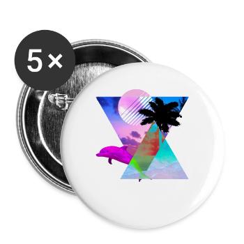 Vaporwave Dolphin 80's hypnotic Sunset scene - Buttons large 2.2''/56 mm (5-pack) - white - Front