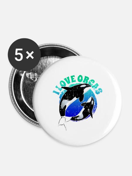 Orca Schwertwal - Buttons groß 56 mm (5er Pack) - Weiß
