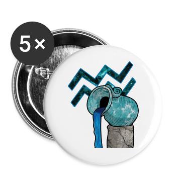 Wassermann Sternzeichen Aquarius Geschenk T-Shirt - Buttons groß 56 mm (5er Pack) - Weiß - Vorne