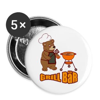 Grill Meister Bär Geschenk Shirt - Buttons groß 56 mm (5er Pack) - Weiß - Vorne