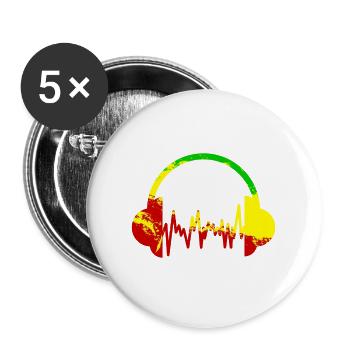Reggae Musik Afrika Rasta Kopfhörer Geschenk - Buttons groß 56 mm (5er Pack) - Weiß - Vorne