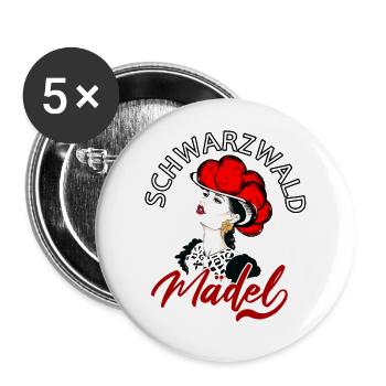 Schwarzwald Mädel Heimat Bollenhut Kuckuck - Buttons groß 56 mm (5er Pack) - Weiß - Vorne