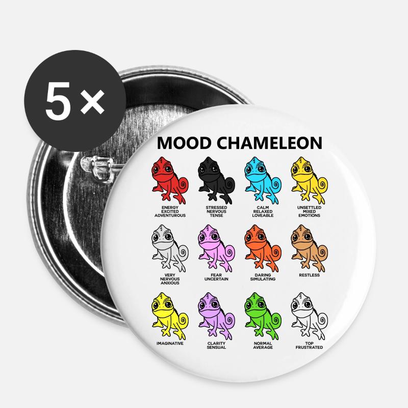 Mood Moody Chameleon Characters Funny Animals - Buttons large 2.2''/56 mm (5-pack) - white