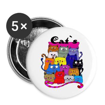 Katzen, Katze, Katzenbande, Mietze Katz, lustig - Buttons groß 56 mm (5er Pack) - Weiß - Vorne
