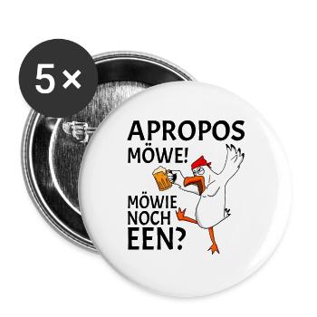 Apropos Möwe Möwie noch een Plattdeutsch Norden - Buttons groß 56 mm (5er Pack) - Weiß - Vorne