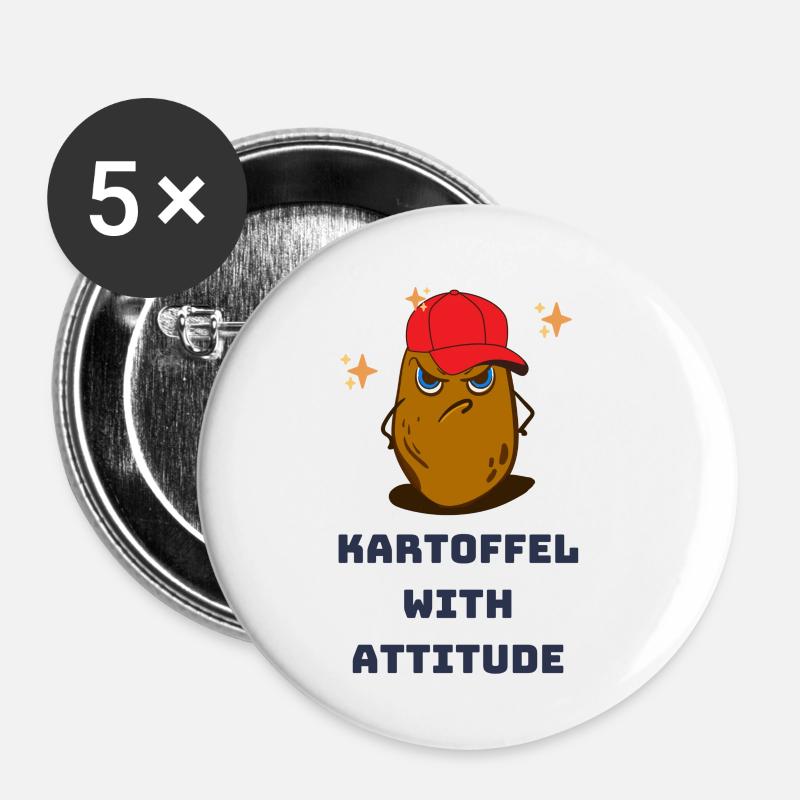 Potato With Attitude Mad Potato Red Hat - Buttons large 2.2''/56 mm (5-pack) - white