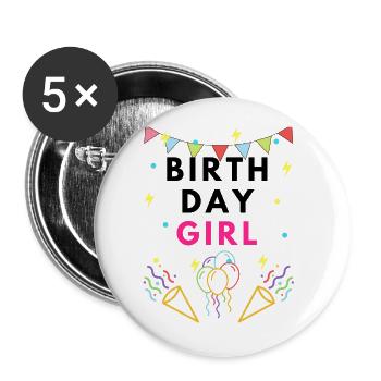 Birthday Girl Corful Party Logo Black - Buttons groß 56 mm (5er Pack) - Weiß - Vorne